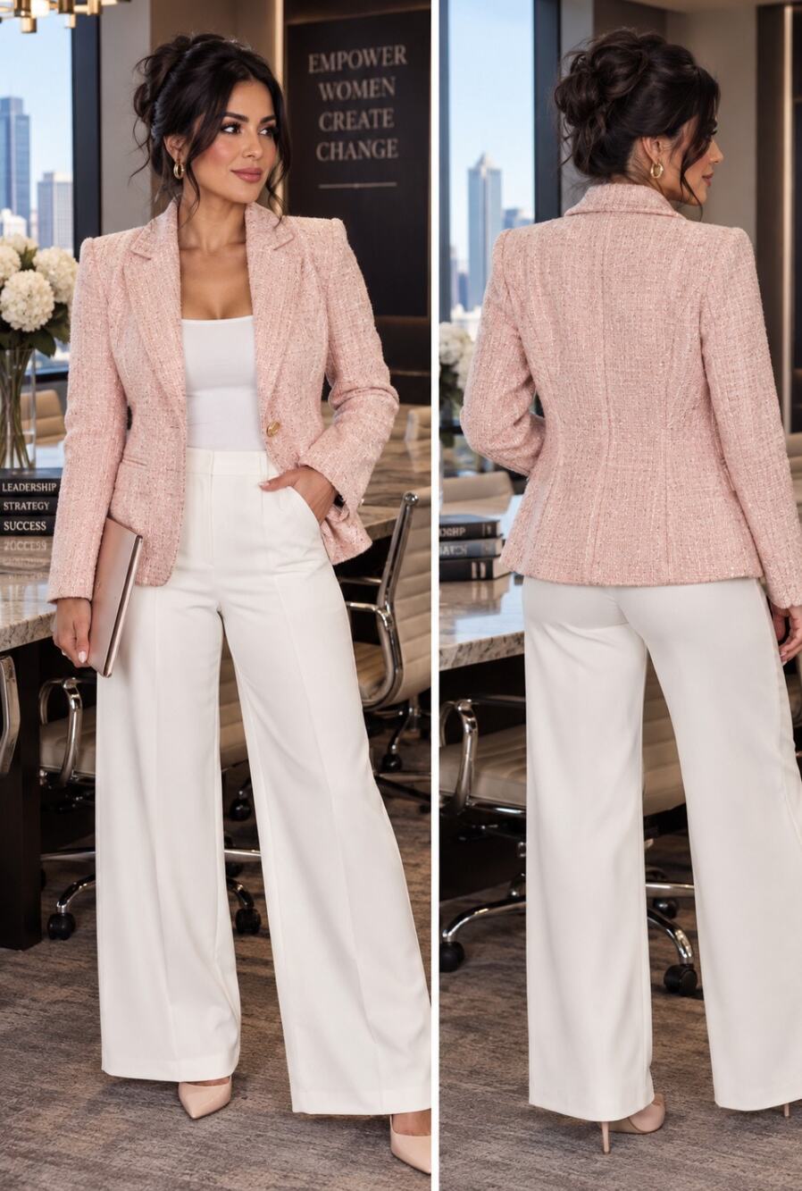 #256 MSRP $129 NWT GLAMOUR PINK TWEED BOUCLE SINGLE BUTTON BLAZER ♡SIZE M♡